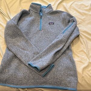 Patagonia Light Gray Fleece Quarter-Zip with Light Blue Trim